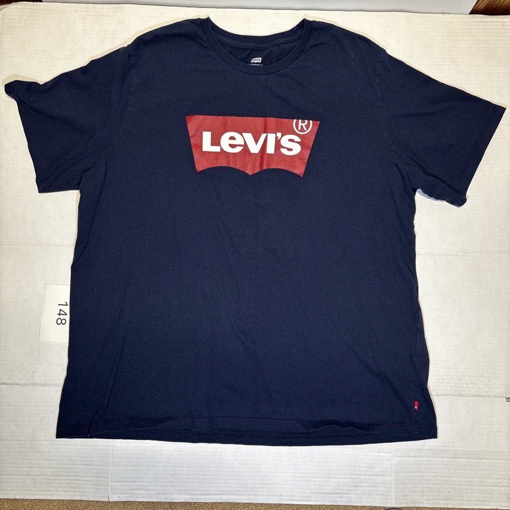 Levis Mens 3XL Navy Blue Red Batwing Logo Graphic T-Shirt
